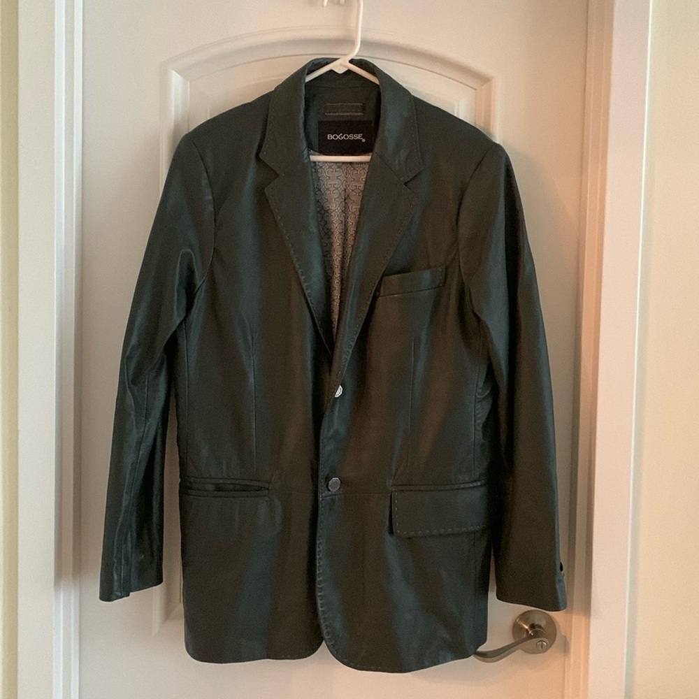 Bogosse Men Grey Leather Blazer Jacket